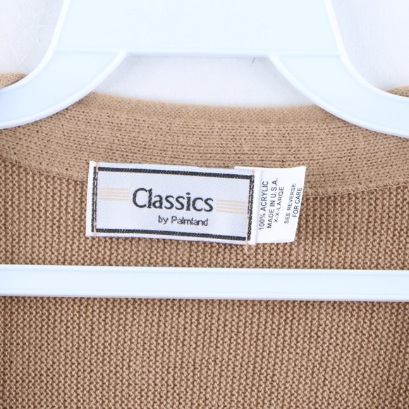 Vintage Acrylic Knit Button Cardigan Sweater Tan - Picture 4 of 7